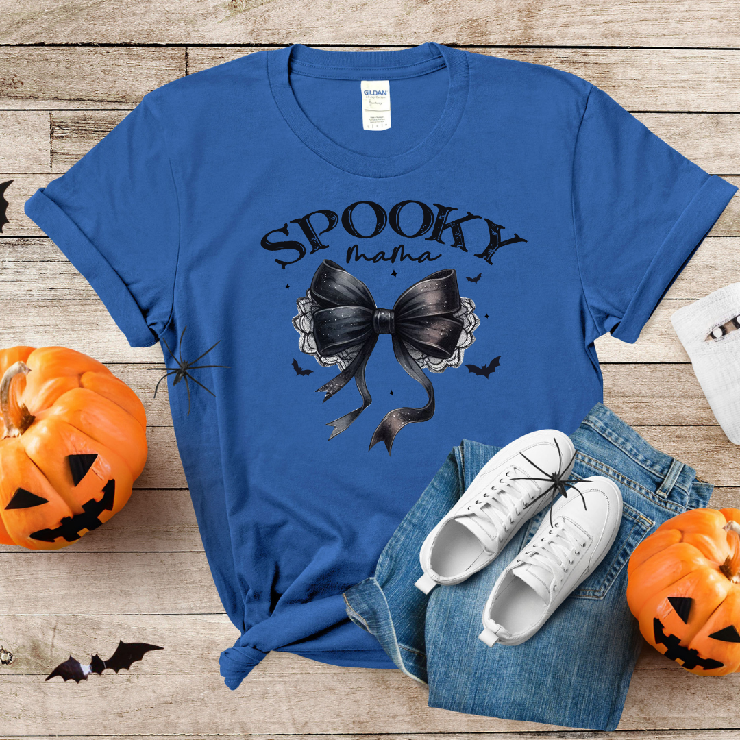 T-shirt Spooky Mama Halloween avec boucle coquette noire