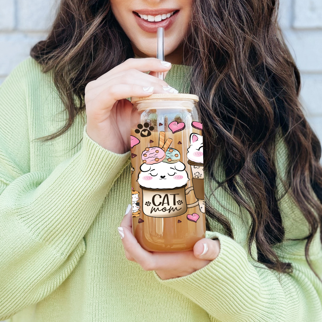 Verre à café glacé  pour Maman de chats, Cadeau pour amoureux des chats