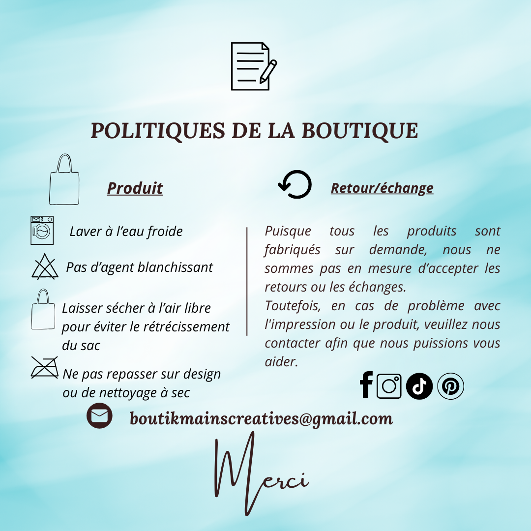Politiques de la boutique en français