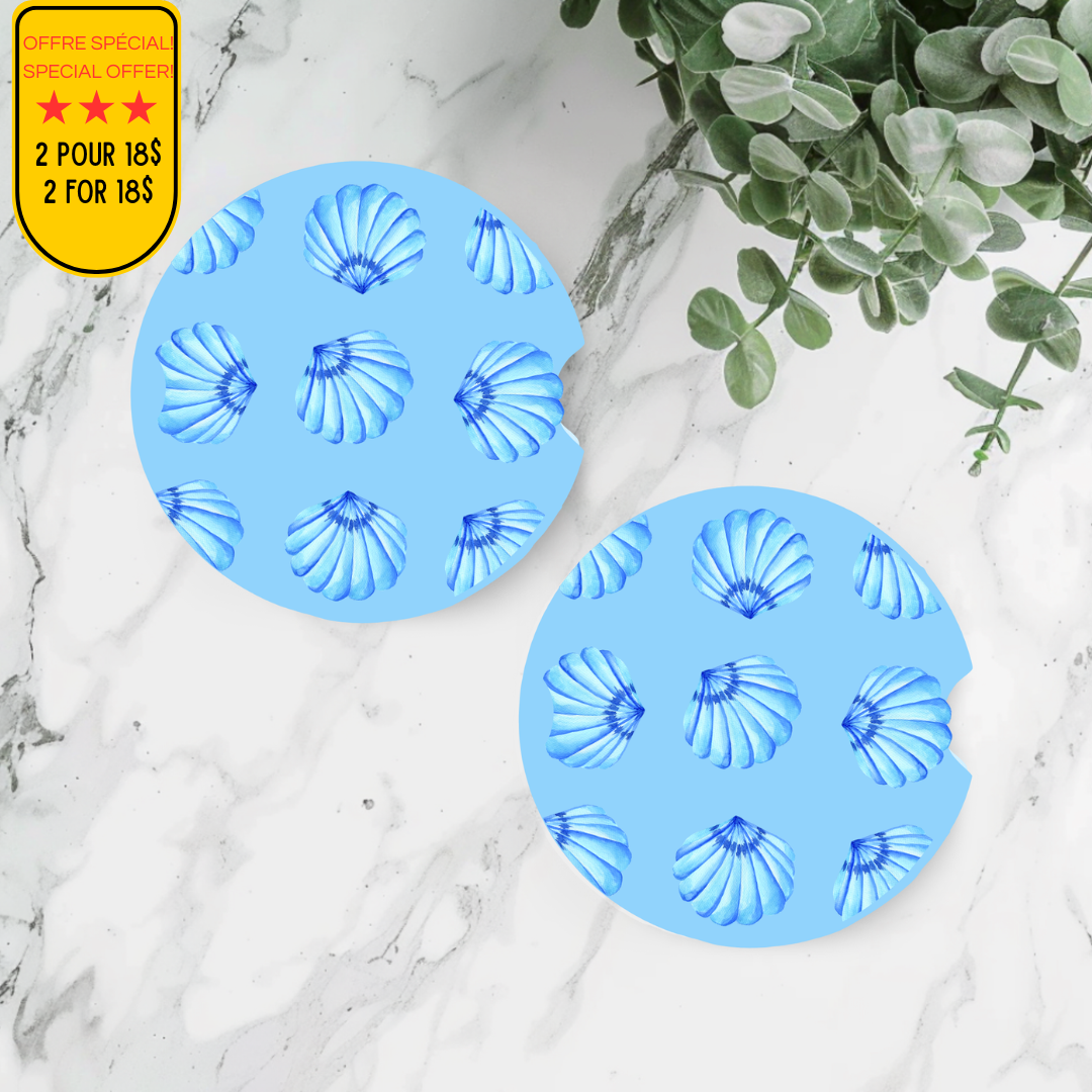 Offre spéciale sur les sous-verres de voiture ambiance bord de mer, ensemble de deux pour 18$.