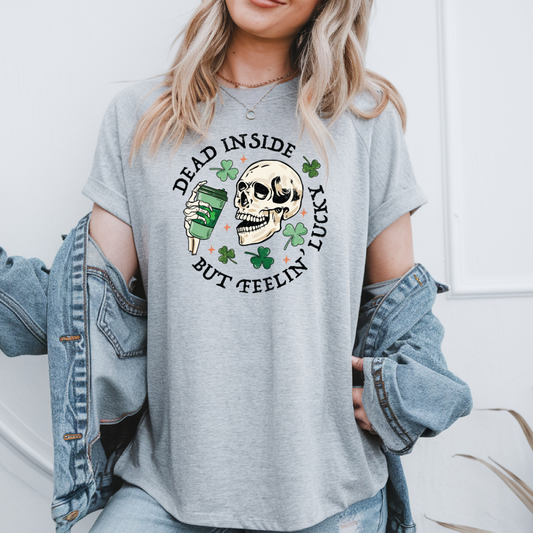 T-shirt Gris sport design St-Patrick et phrase humoristique Feelin' Lucky