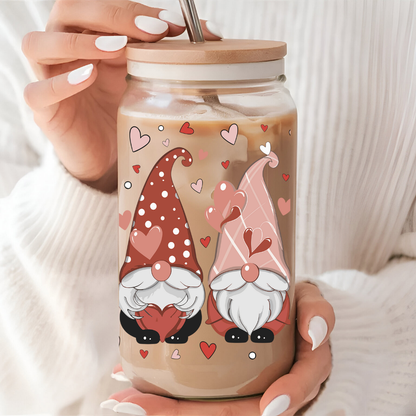 Verre à café glacé gnomes de St-Valentin, Valentine gnomes glass cup