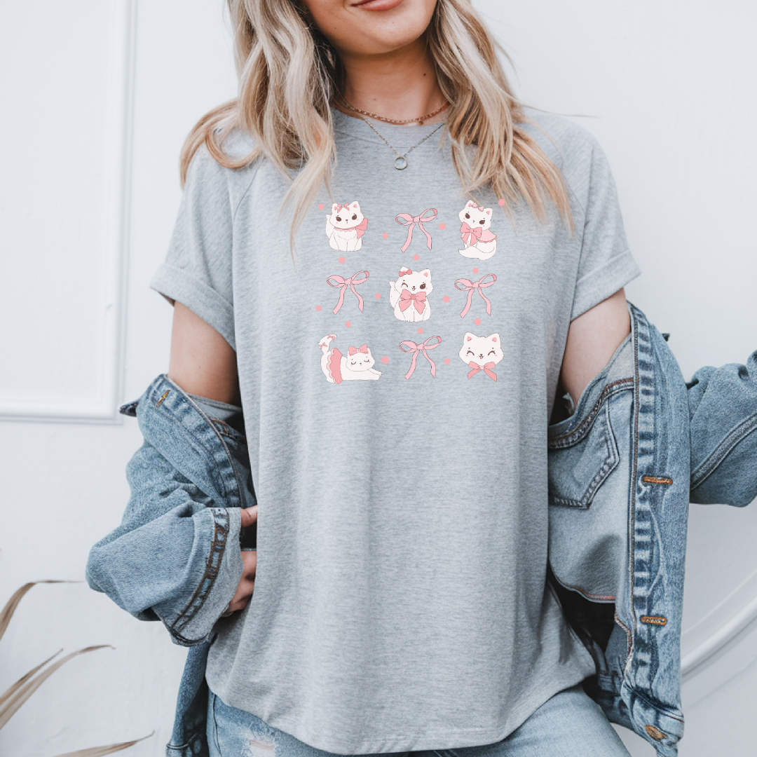 Pink Cats & Bows Graphic T-Shirt – Coquette Aesthetic