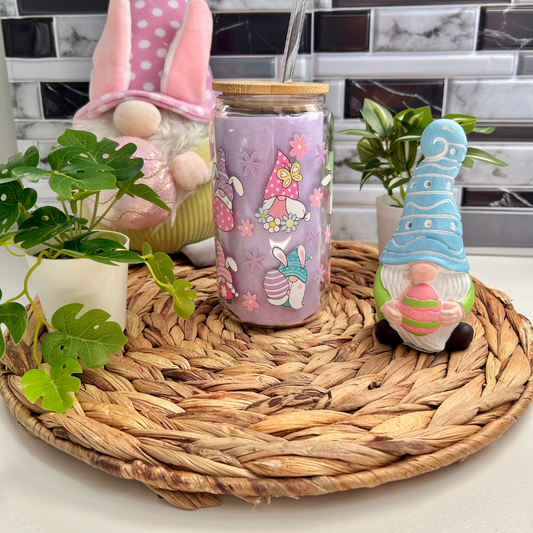 Verre à Café style Libbey can 16 oz de Pâques, design de gnomes, chats et lapin infirmière de pâques