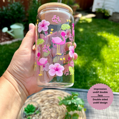 Flamingo Iced Coffee Glass Cup, Summer Coffee Glass