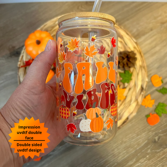 Verre à café glacé feuilles d'automne, Fall Vibes