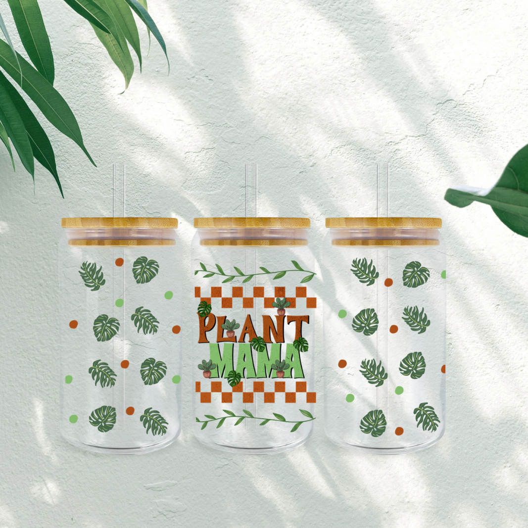 Iced coffee glass for Plant Mom Retro style