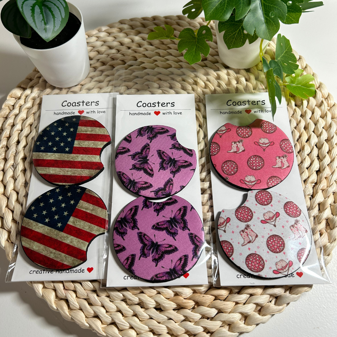 Dessous-verres pour auto Drapeau Américain, Cowgirl, Papillons, Accessoires pour auto