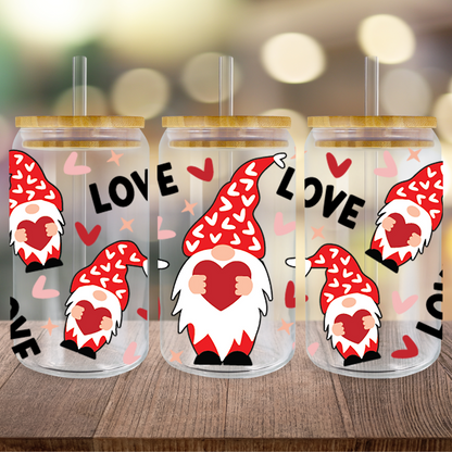 Verre à café glacé gnomes de St-Valentin, Valentine gnomes glass cup