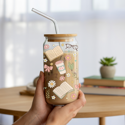 Verre à café glacé ''Lecture & café' 16 oz