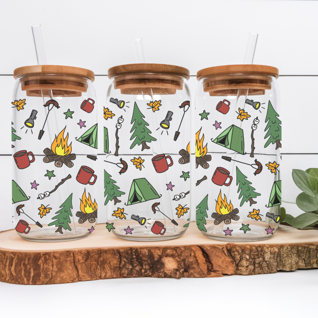Verre à café glacé 16 oz au design de camping