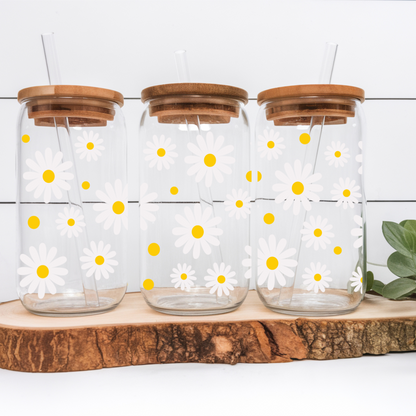 Daisy Flower Iced Coffee Glass, Floral Mug, Daisy Lover Gift