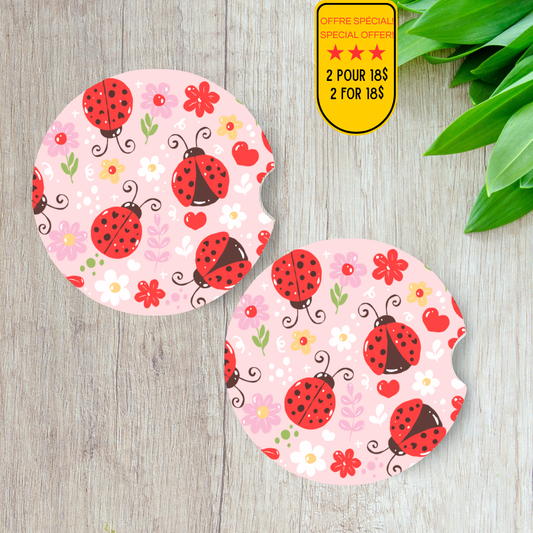 Duo de Sous-verres pour voiture - Motif coccinelles