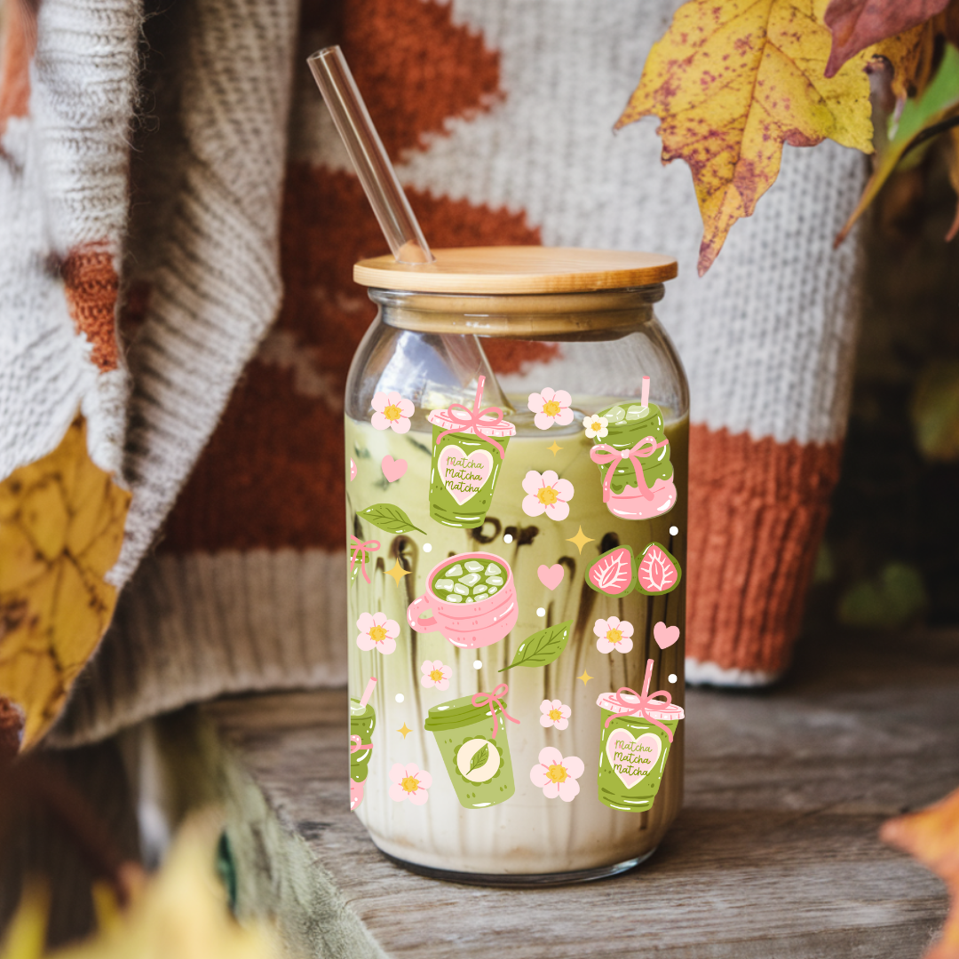 Verre à café glacé 16 oz matcha lover, verre boho Chic, Cadeau Unique