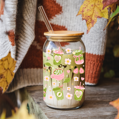 Verre à café glacé 16 oz matcha lover, verre boho Chic, Cadeau Unique