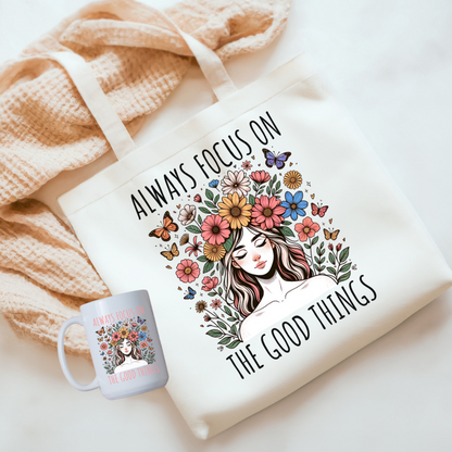 Ensemble tasse + sac fourre-tout à citation positive,  Floral, bohème, Cadeau pour elle