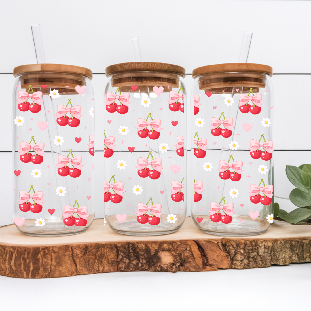 Verre à café glacé "Cerises Coquettes" 16 oz