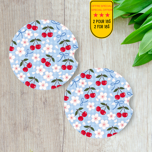 Duo de Sous-verres pour voiture - Motif Cerises