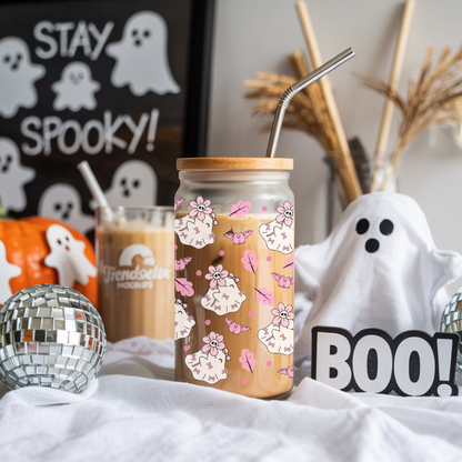 Verre à café glacé Fantômes coquettes roses