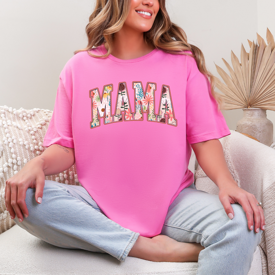 Boho Mama Shirt, College Retro Floral Tee, Mother's Day Gift, New Mom Gift Flowers T-Shirt, Vintage T-Shirt