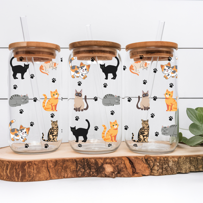 Iced Coffee Glass "Cats" (16 oz)
