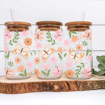 "Butterfly Gardens" Iced Coffee Glass 16 oz