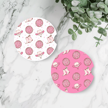 Pair of Car Coasters - Disco Cowgirl Design