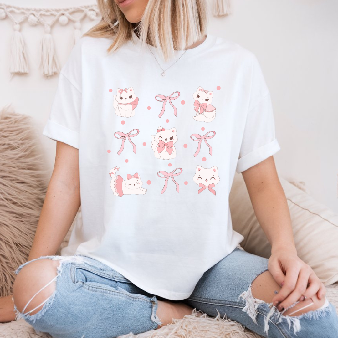 Pink Cats & Bows Graphic T-Shirt – Coquette Aesthetic