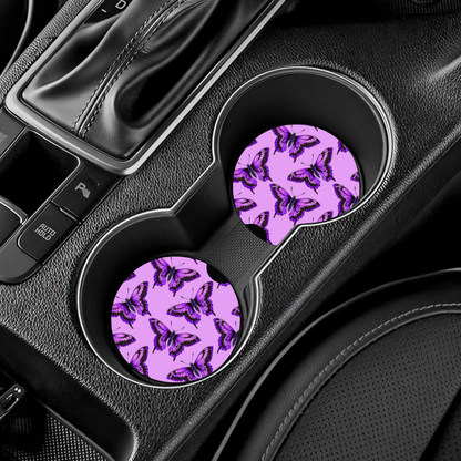 Pair of Car Coasters - Purple Butterfly Design