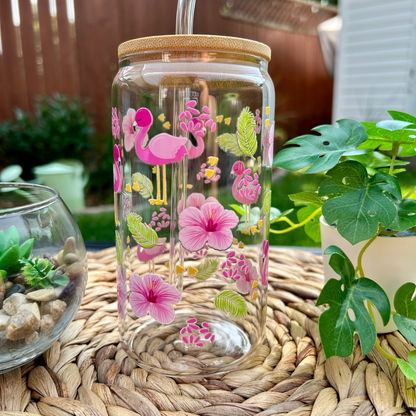 Flamingo Iced Coffee Glass Cup, Summer Coffee Glass