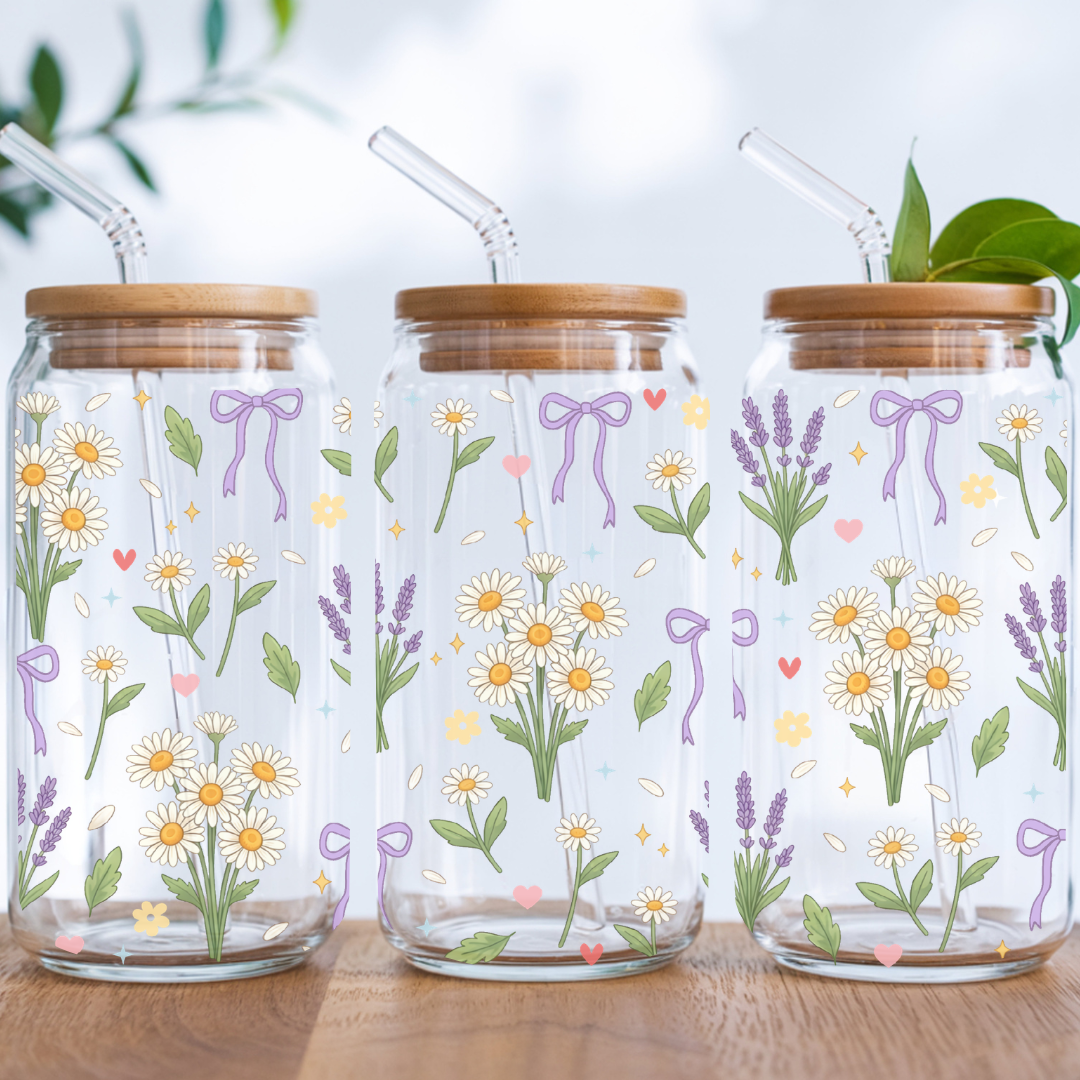 "Lavender & Daisies" Iced Coffee Glass 16 oz