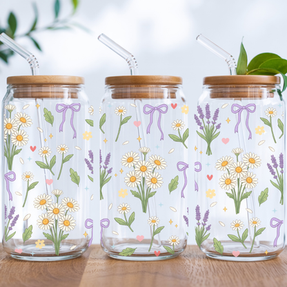 "Lavender & Daisies" Iced Coffee Glass 16 oz