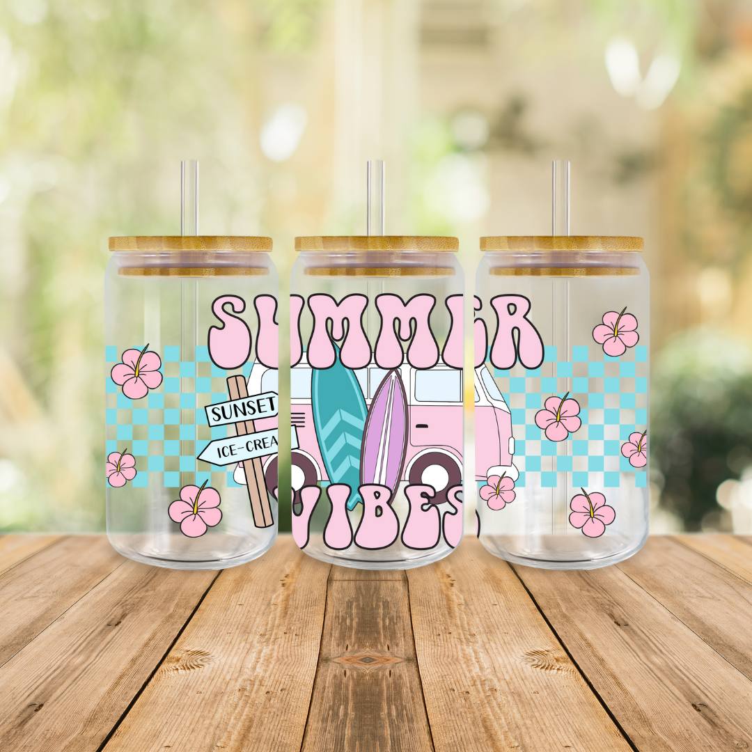 Summer Vibes Iced Coffee Glass, Libbey Summer Mug, Gift for Summer Lover