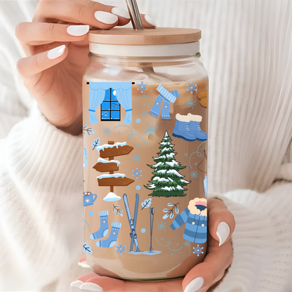 Verre à café glacé 16 oz design winterlude, cadeau pour amoureux de l'hiver
