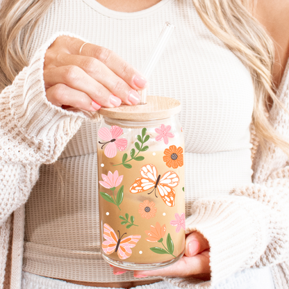 "Butterfly Gardens" Iced Coffee Glass 16 oz