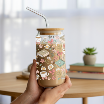 "Coffee and Books" Iced Coffee Glass 16 oz
