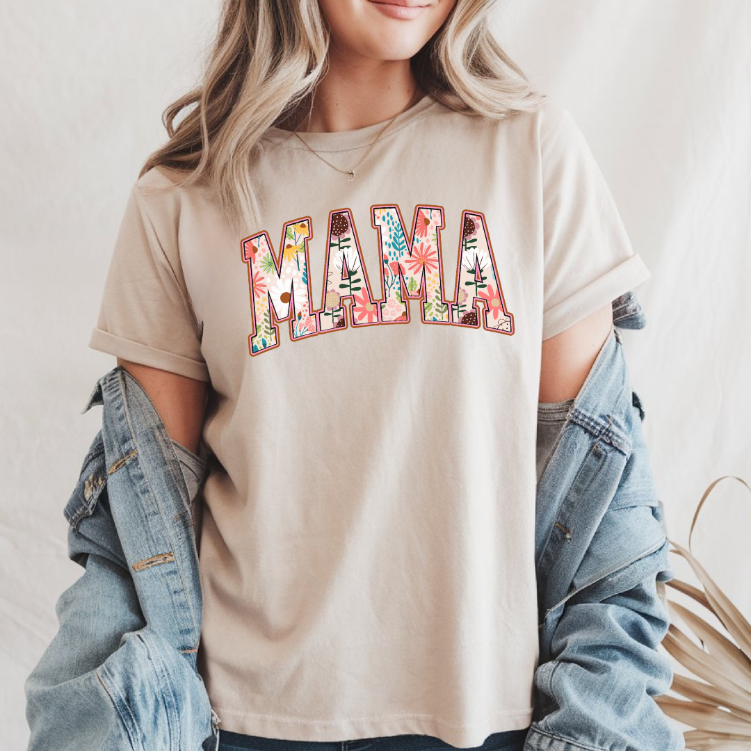 Boho Mama Shirt, College Retro Floral Tee, Mother's Day Gift, New Mom Gift Flowers T-Shirt, Vintage T-Shirt