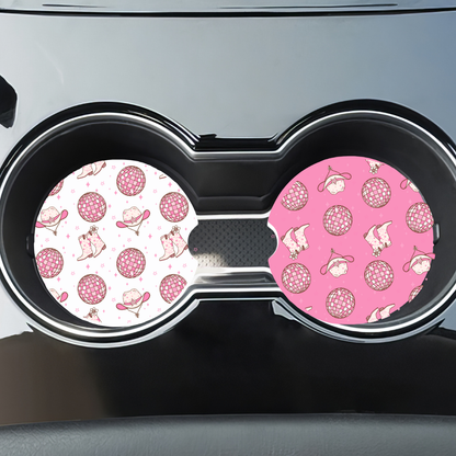 Pair of Car Coasters - Disco Cowgirl Design