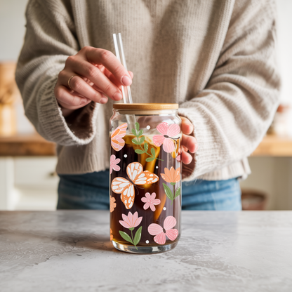 "Butterfly Gardens" Iced Coffee Glass 16 oz