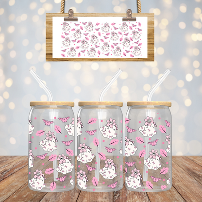 Verre à café glacé Fantômes coquettes roses