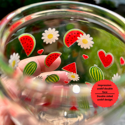 Watermelon Iced Coffee Glass, Watermelon and Daisies Mug,