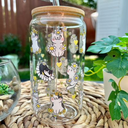 Verre à café glacé mignons chatons et fleurs, Cadeau pour amoureux des chats