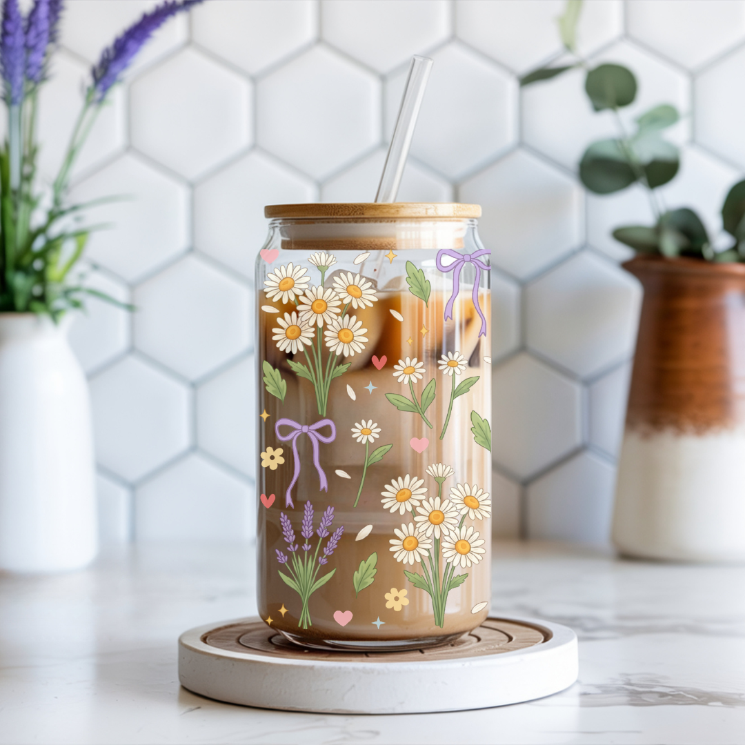 "Lavender & Daisies" Iced Coffee Glass 16 oz
