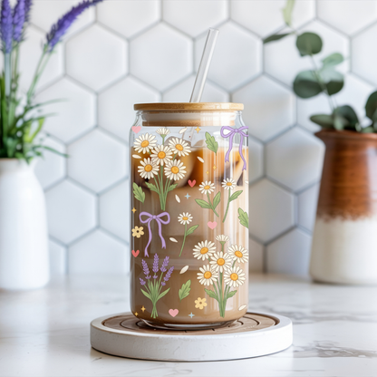 "Lavender & Daisies" Iced Coffee Glass 16 oz
