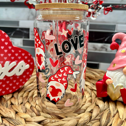 Verre à café glacé gnomes de St-Valentin, Valentine gnomes glass cup