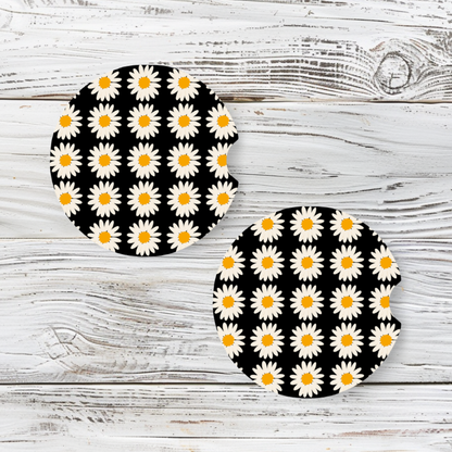 Car Coaster Duo - White Daisy Pattern