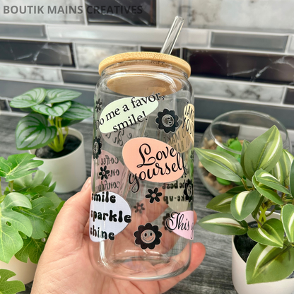 Motivational quote iced coffee mug, mental health mug, self love cup