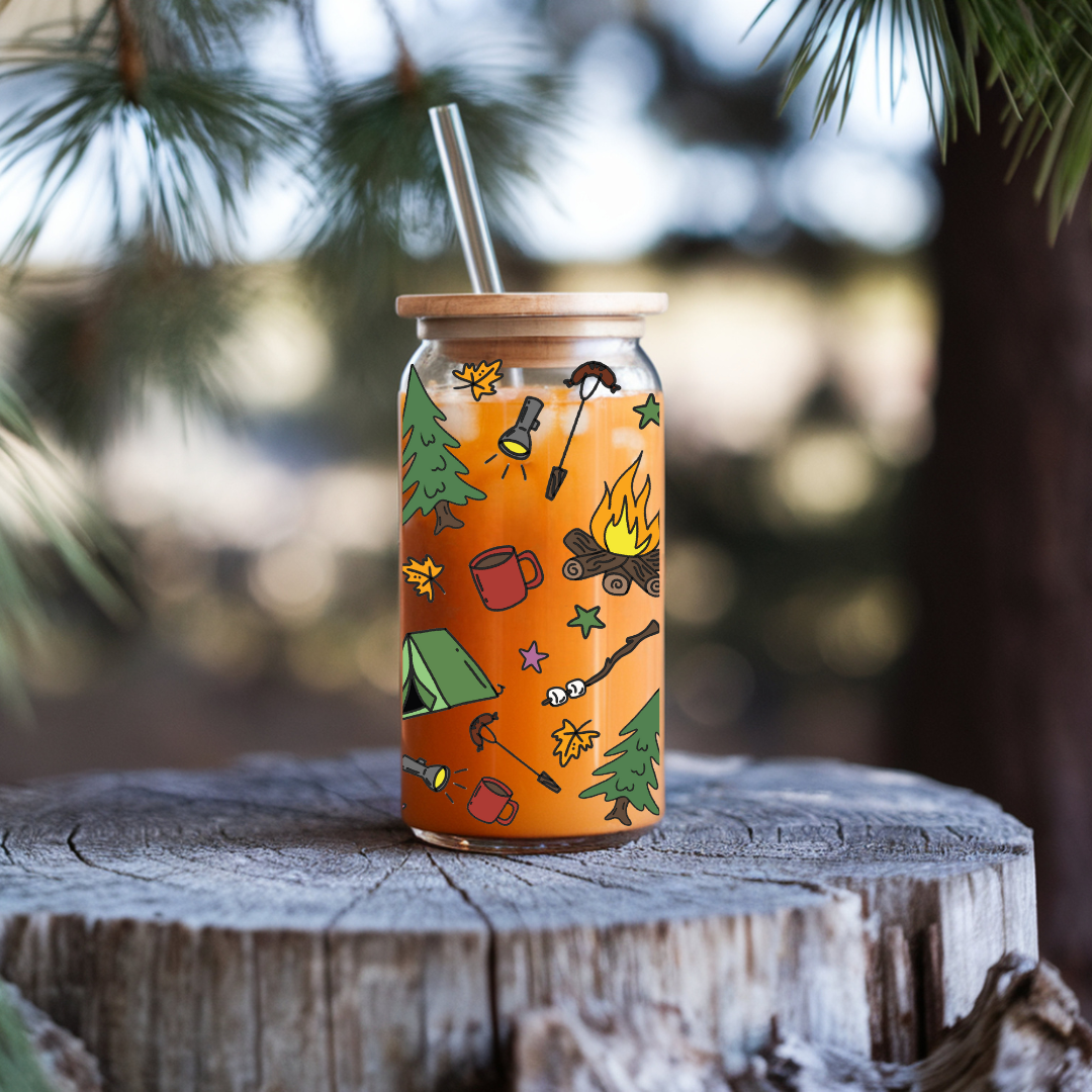 Verre à café glacé 16 oz au design de camping