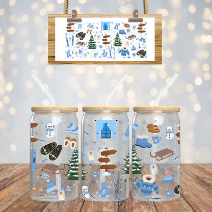 Verre à café glacé 16 oz design winterlude, cadeau pour amoureux de l'hiver