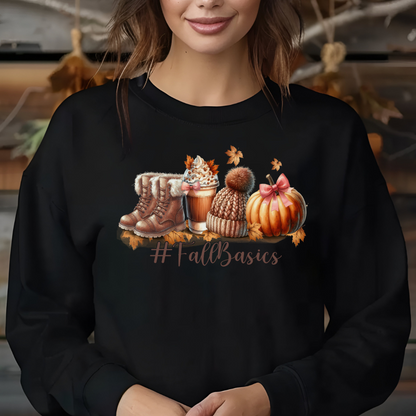 Sweatshirt les essentiels de  l'automne, Chandail café d'automne, Chemise de l'action grâce, coquette citrouilles d'automne